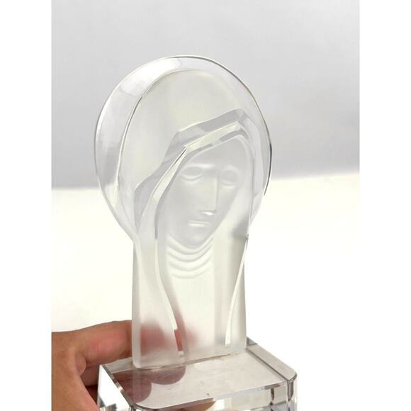 VTG Czech Bohemia Glass Crystal Mary & Jesus Frosted Figures 1970's Set Bookend - Picture 11 of 16